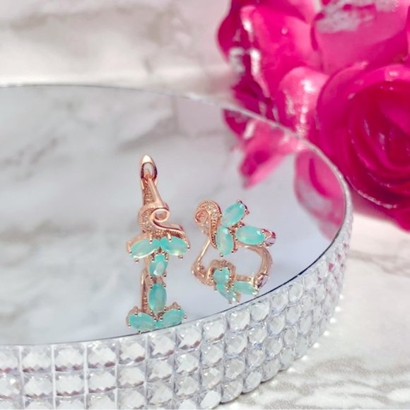 585 Rose Gold Plated Mint Green Oval Zircon Earrings - Picture 11 of 13